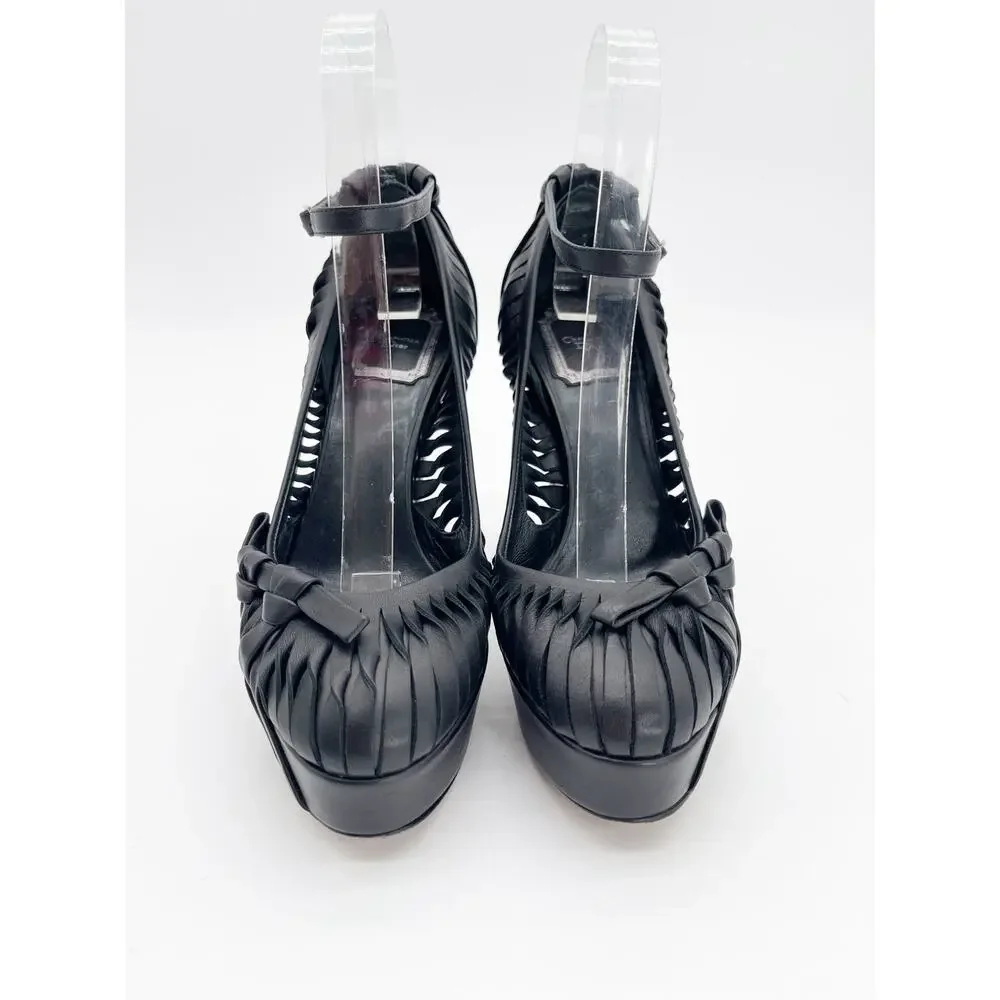Christian Dior Galliano Fall 2007 Black Ankle Strap Bow Platform Heels EU 36.5